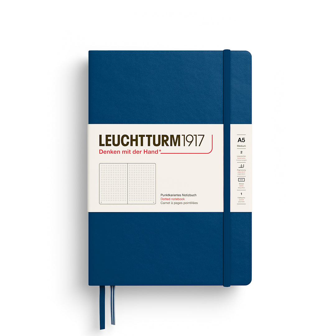 Blue notebook with Leuchtturm1917 branding on a white background