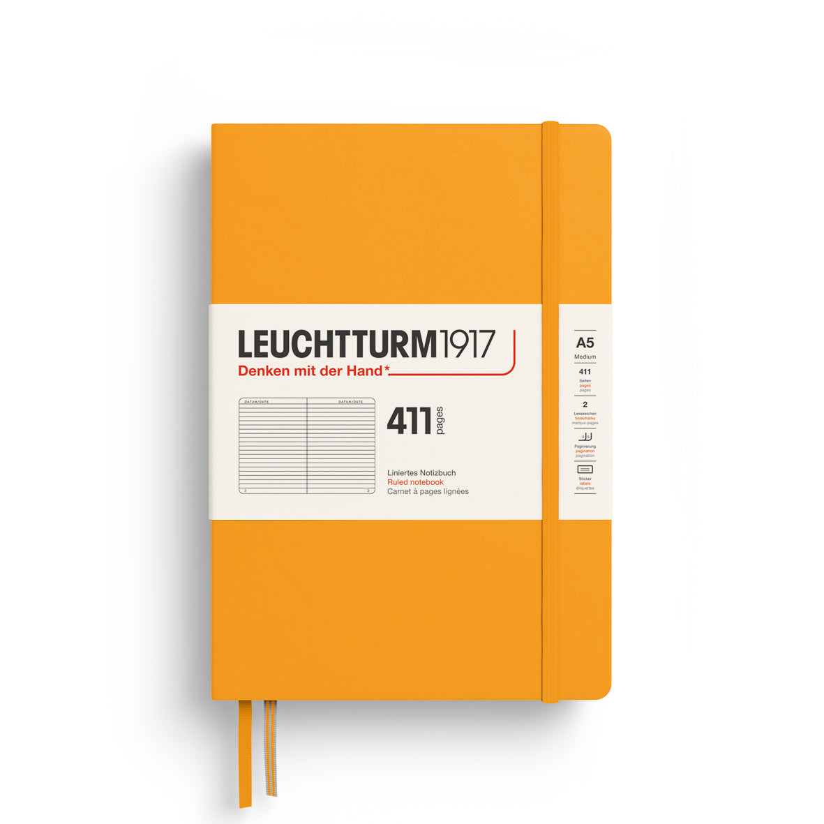 Orange notebook with Leuchtturm1917 branding on a white background