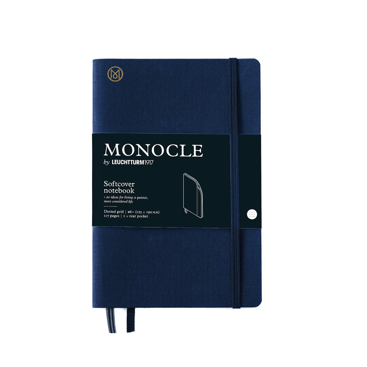 Blue notebook with Monocle branding on a white background