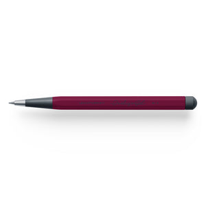 Maroon pencil with black handle on a white background