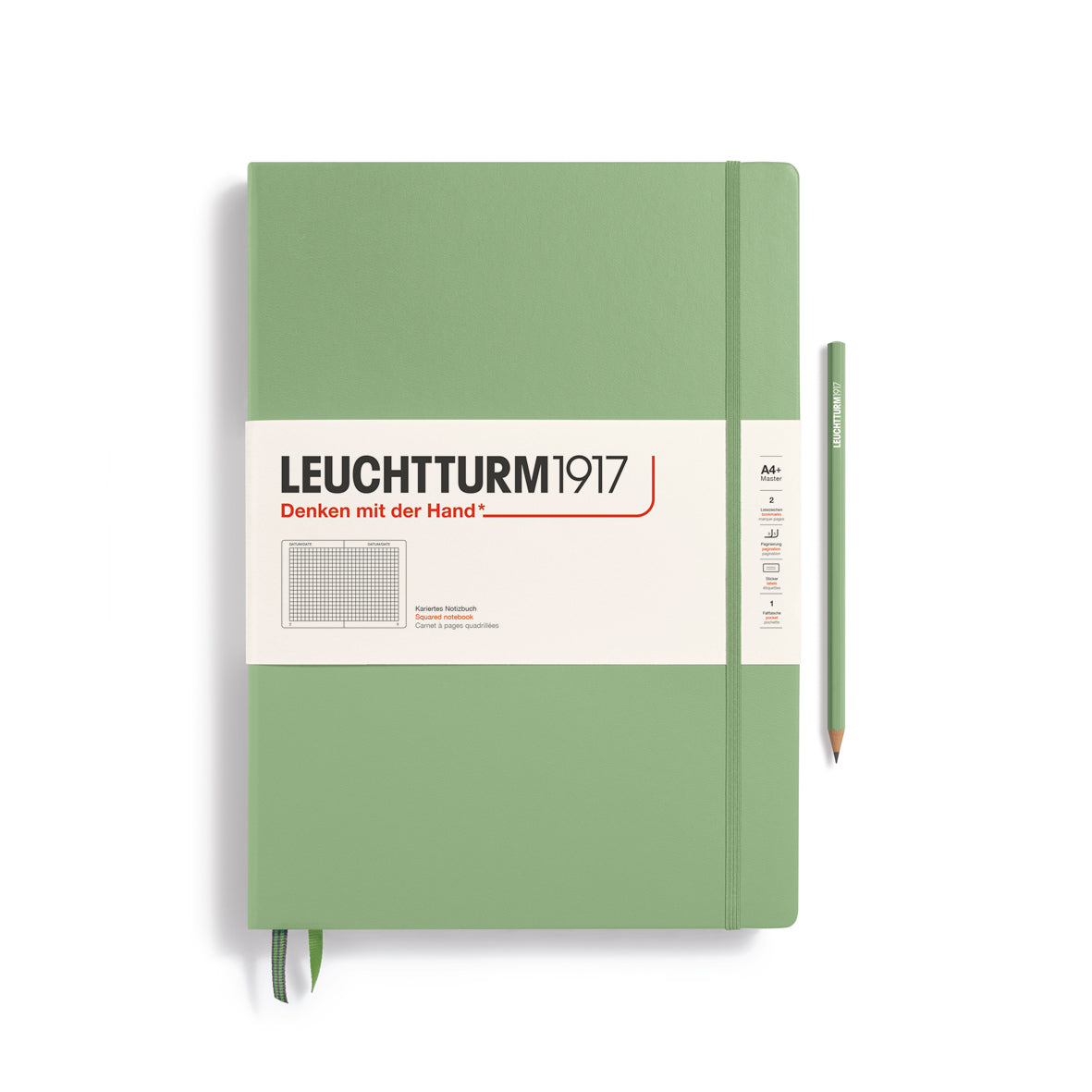 Green notebook with Leuchtturm1917 branding on a white background