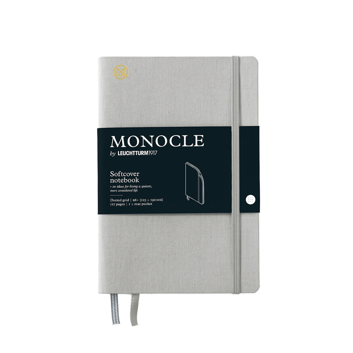 Gray notebook with a Monocle label on a white background