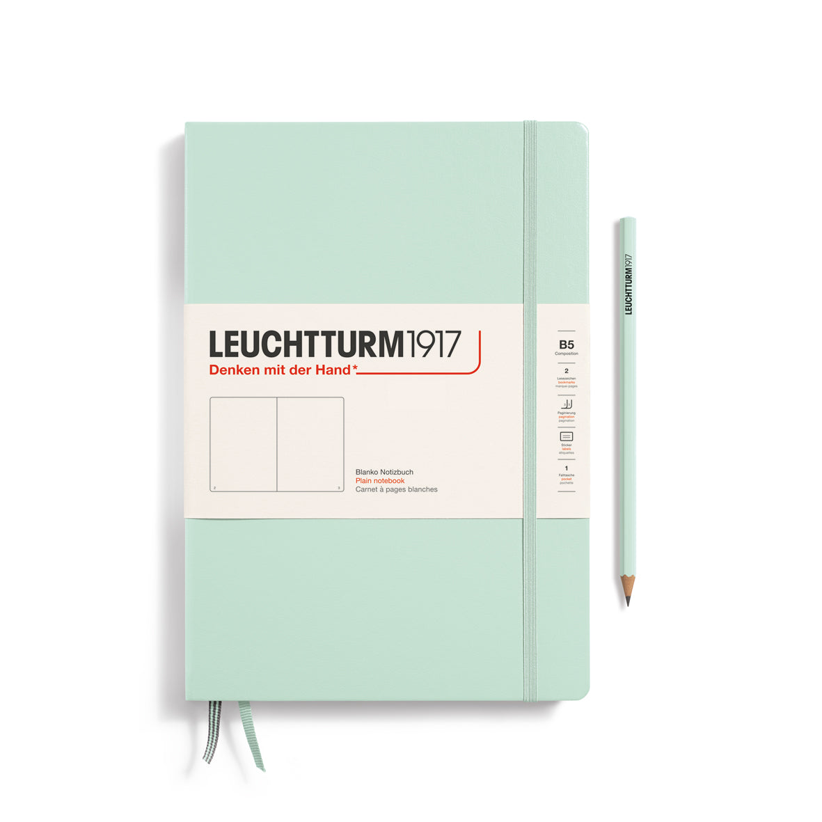 Light green notebook with Leuchtturm1917 branding on a white background