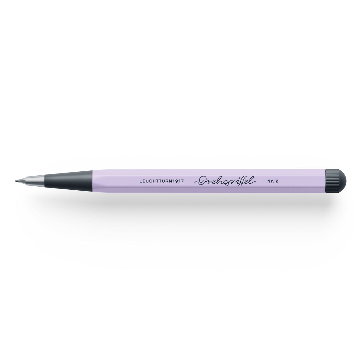 Purple pencil with black accents on a white background