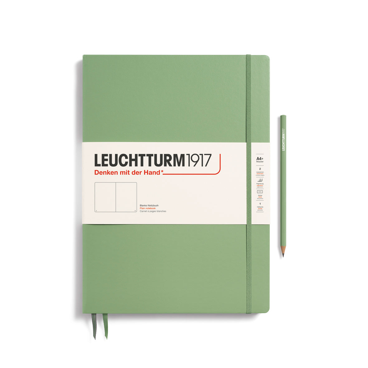 Green notebook with Leuchtturm1917 label on a white background