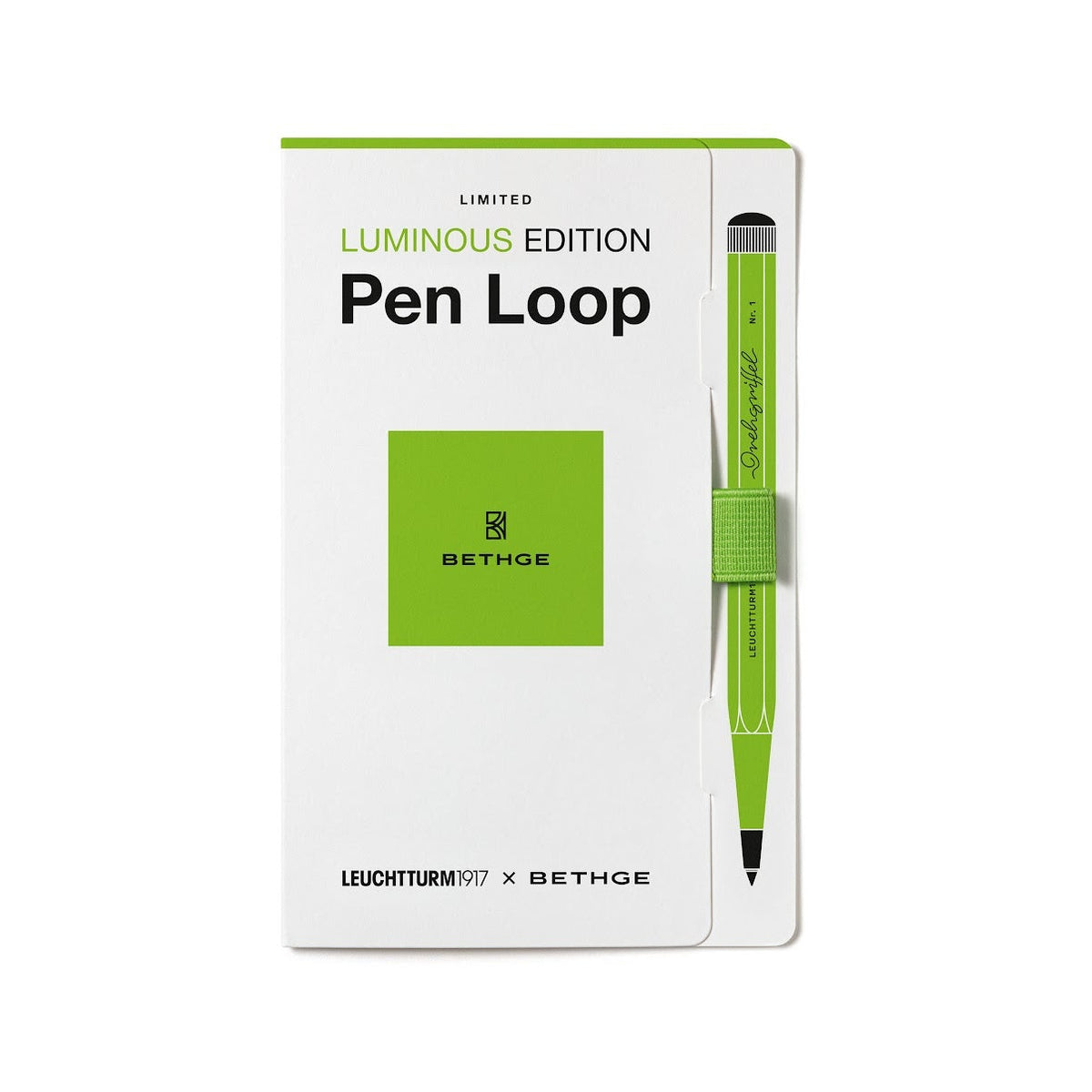 Pen Loop packaging with a green pen on a white background