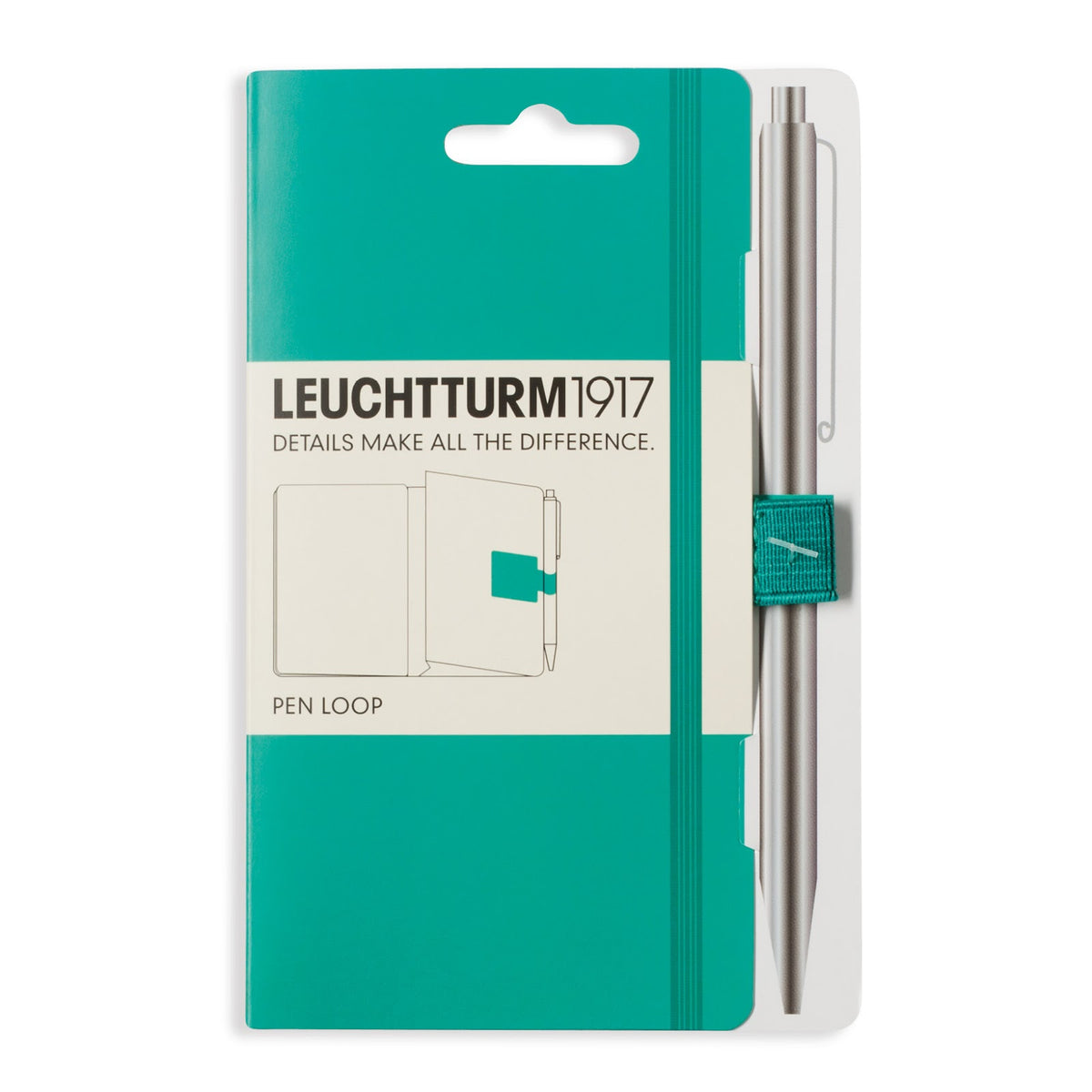 Leuchtturm1917 teal pen loop in packaging on a white background