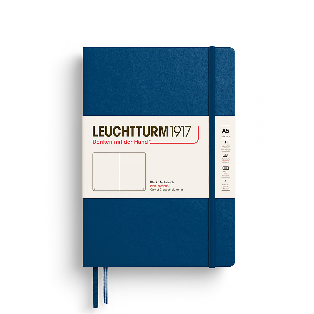 Blue notebook with Leuchtturm1917 branding on a white background