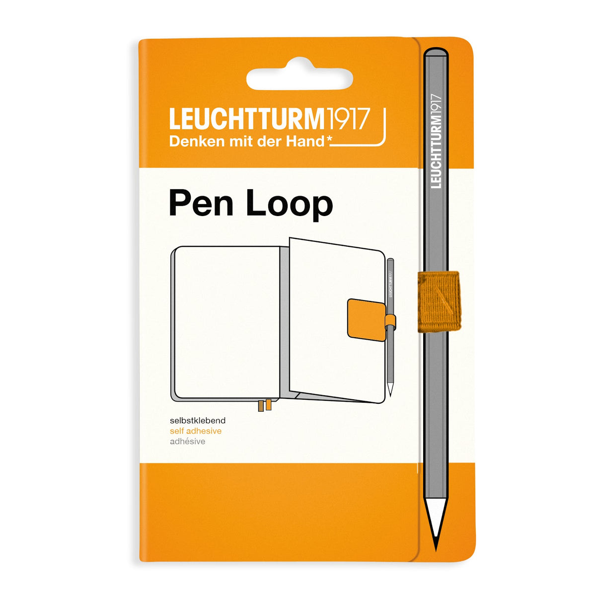 Leuchtturm1917 yellow-orange pen loop on a white background