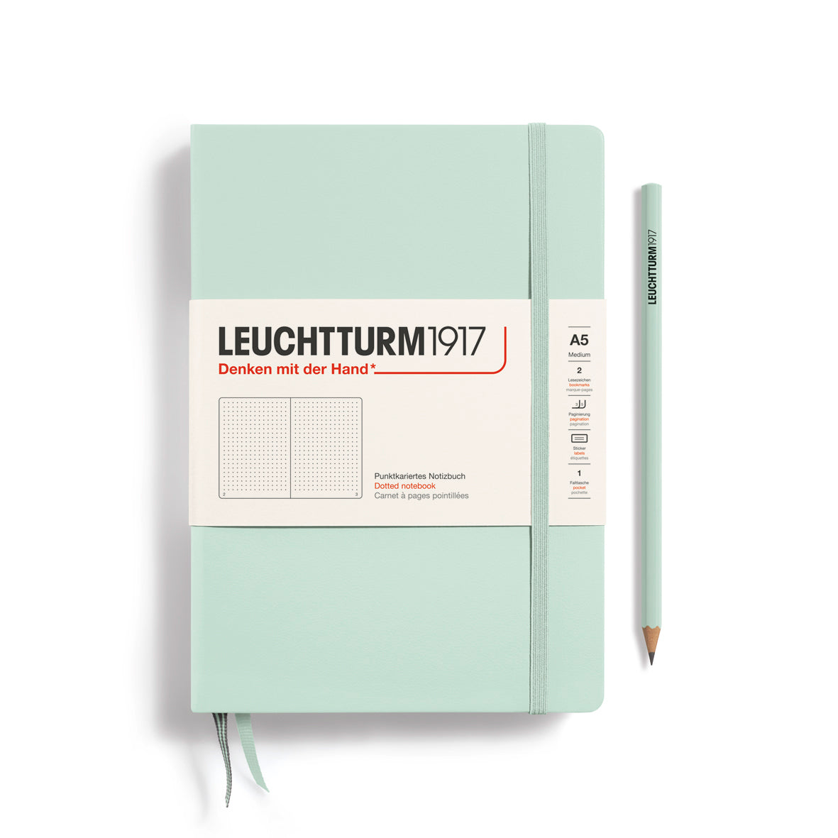 Light green notebook with Leuchtturm1917 branding on a white background