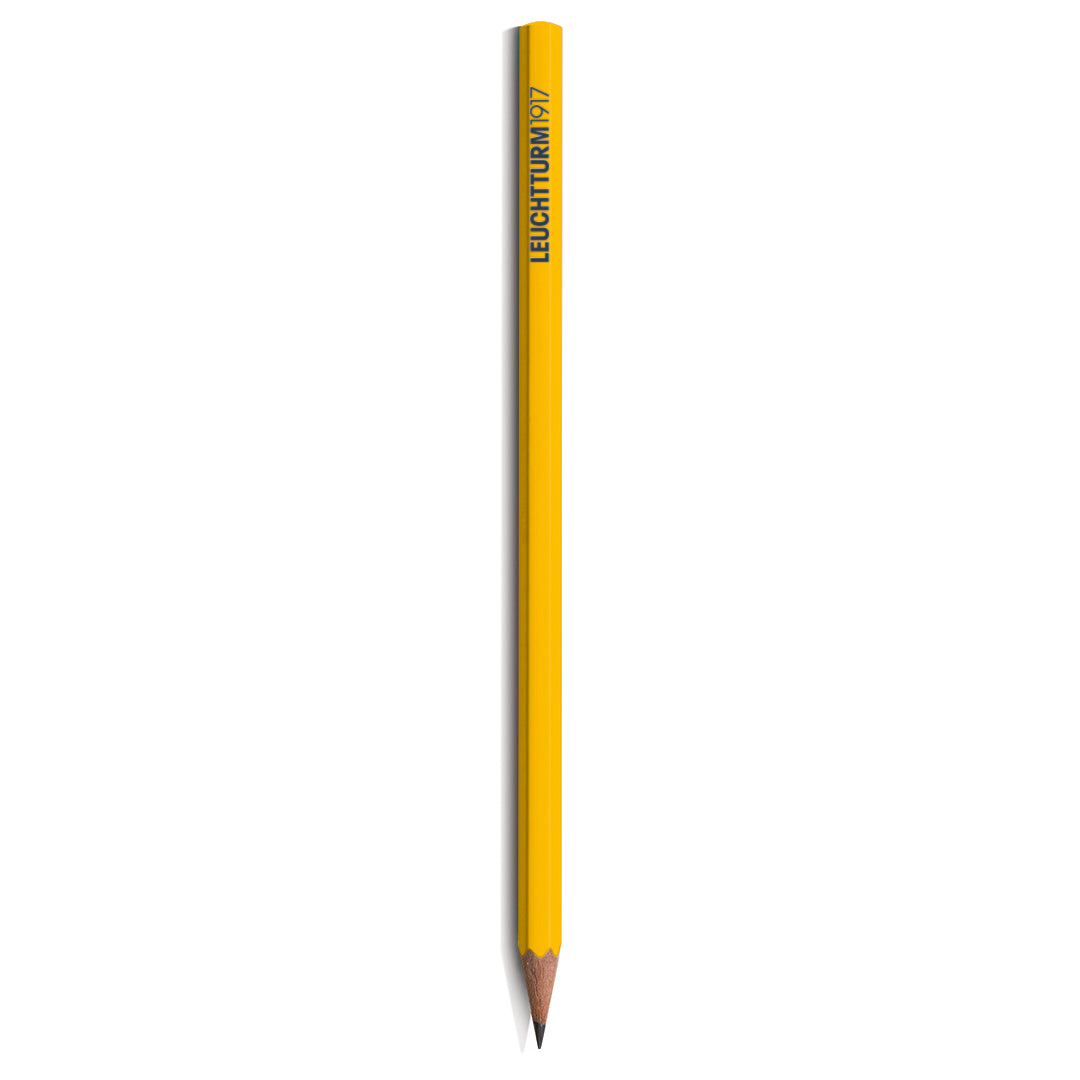Yellow pencil with 'Leuchtturm' branding on a white background