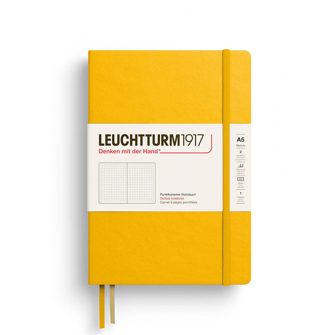 Yellow notebook with Leuchtturm1917 branding on a white background