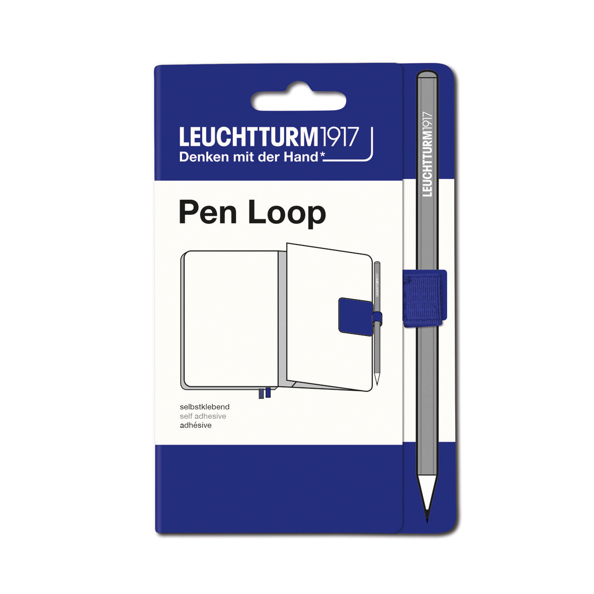 Leuchtturm1917 blue pen loop in packaging on a white background