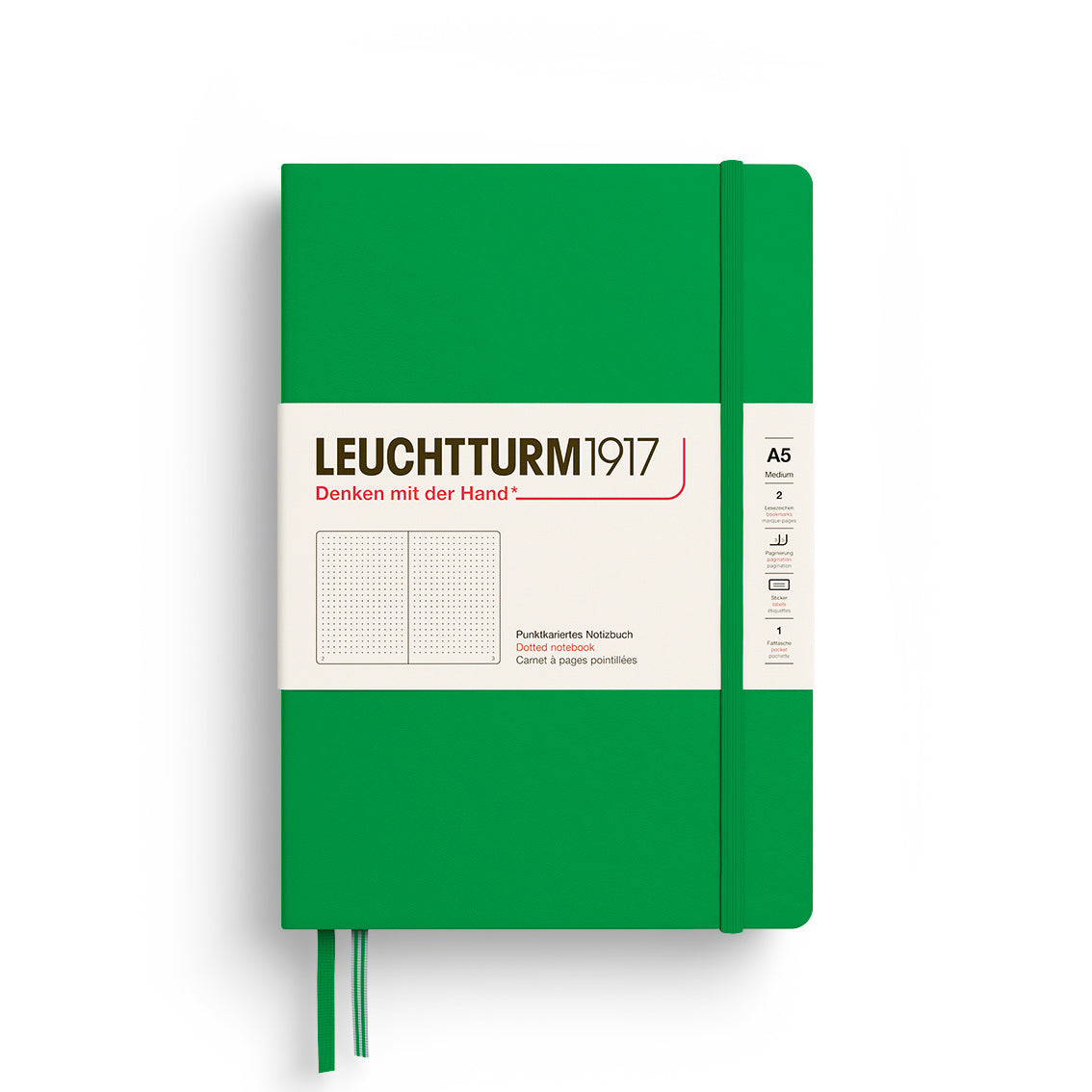 Green notebook with Leuchtturm1917 branding on a white background