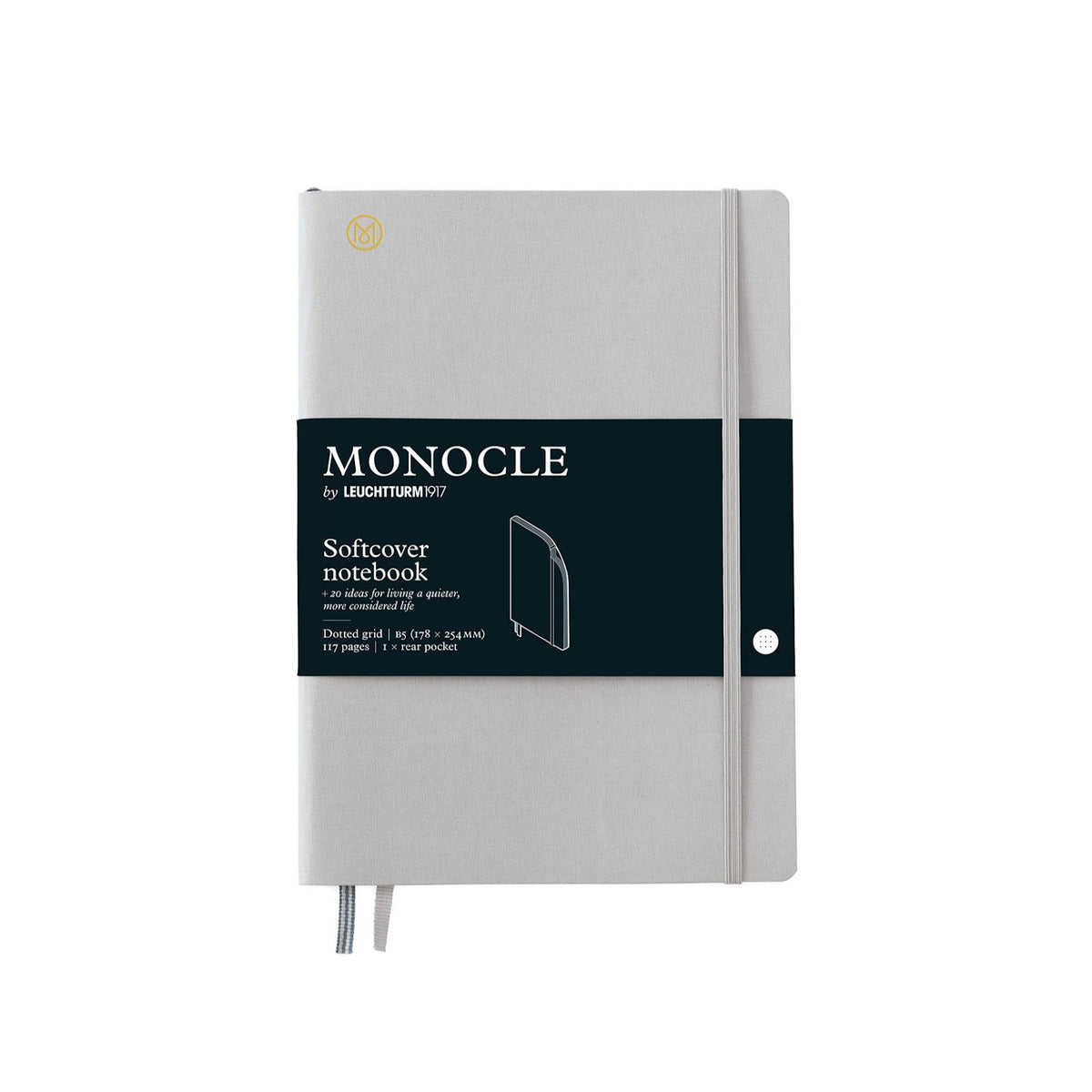 White notebook with Monocle branding on a white background