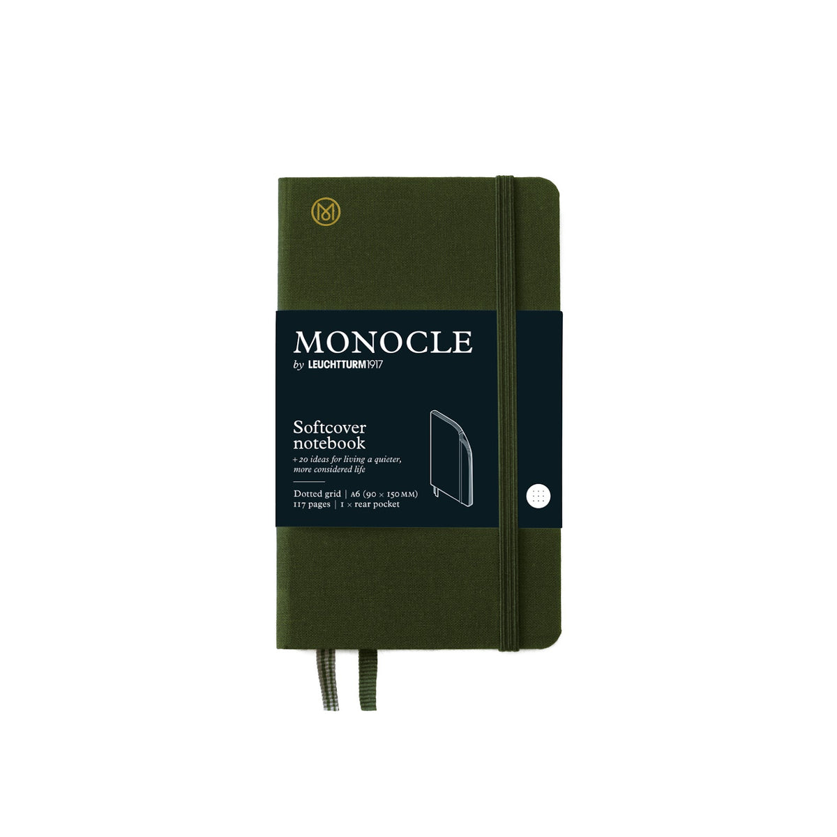 Green notebook with Monocle branding on a white background
