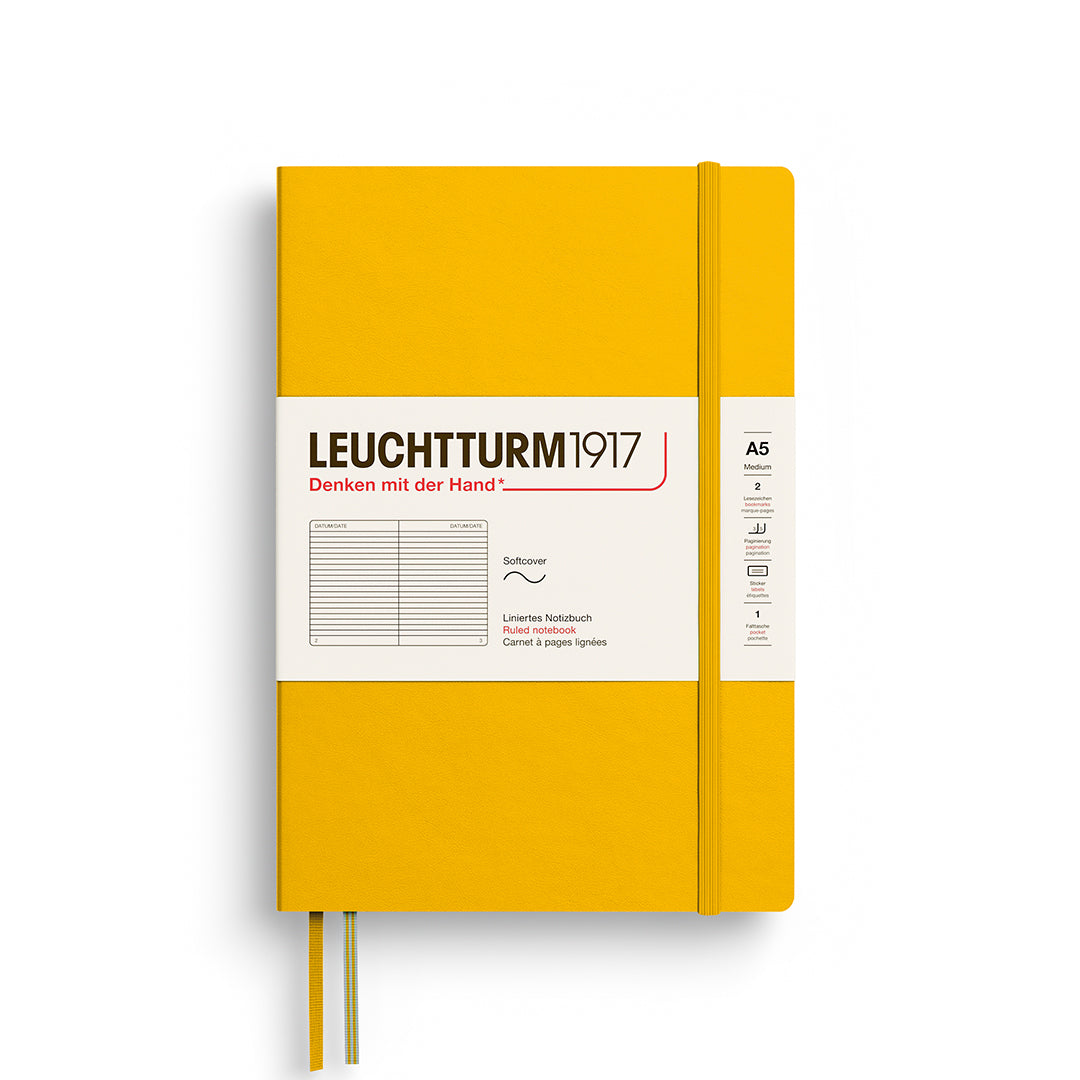 Yellow notebook with Leuchtturm1917 branding on a white background