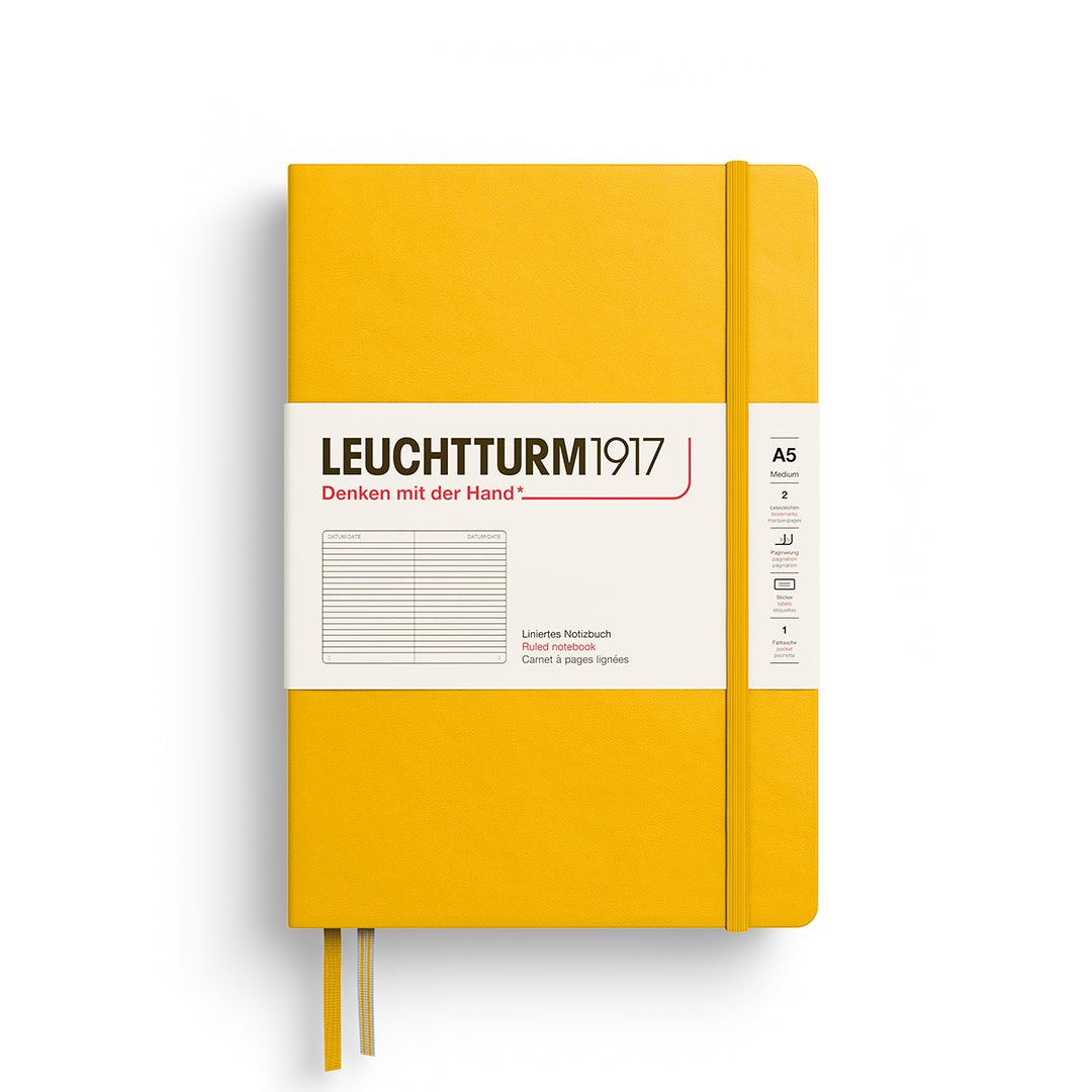 Yellow notebook with Leuchtturm1917 branding on a white background