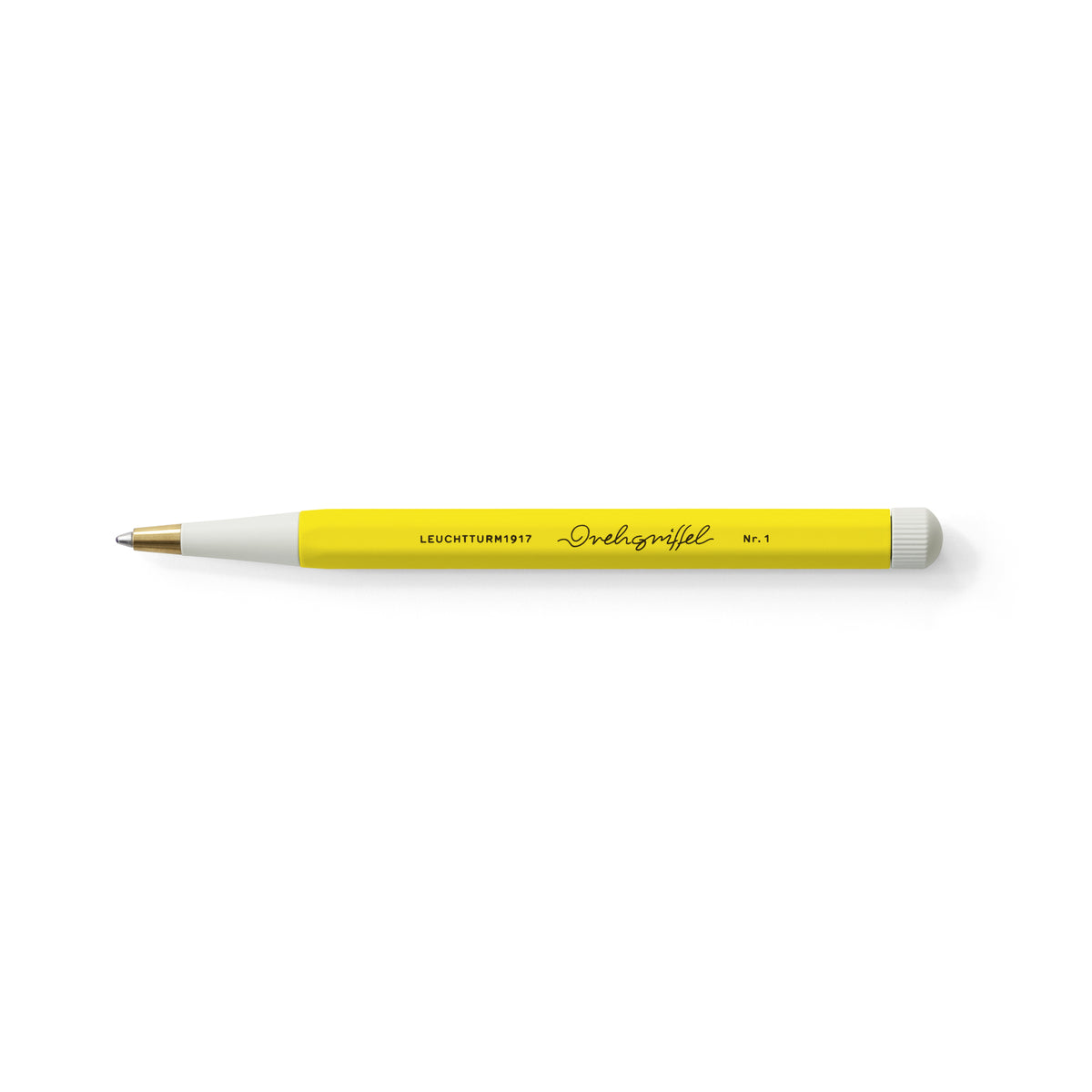Yellow Twist Stylus Ballpoint Pen with white cap on a white background