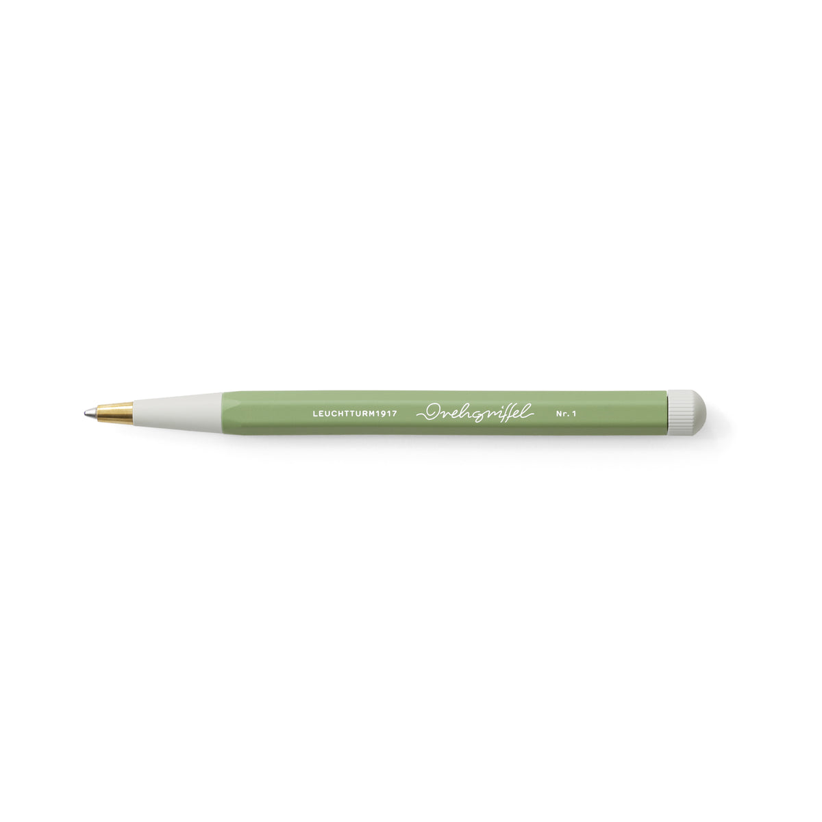 Green Twist Stylus Ballpoint Pen with white accents on a white background