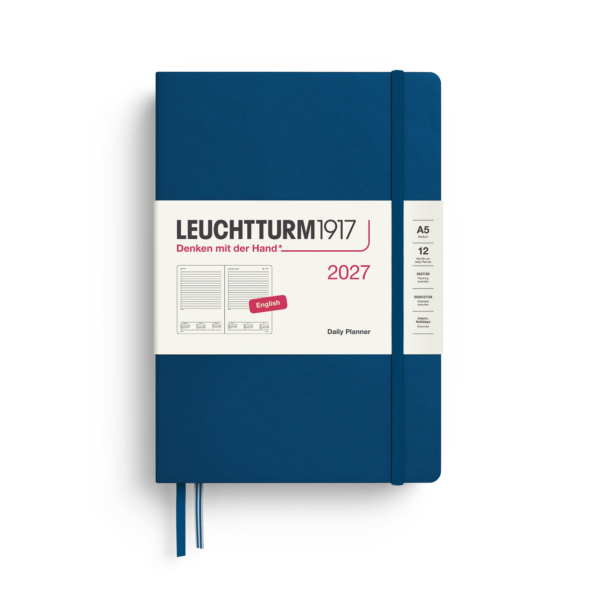 Daily Planner 2027, 12 Months, English – Medium (A5) Hardcover Indigo