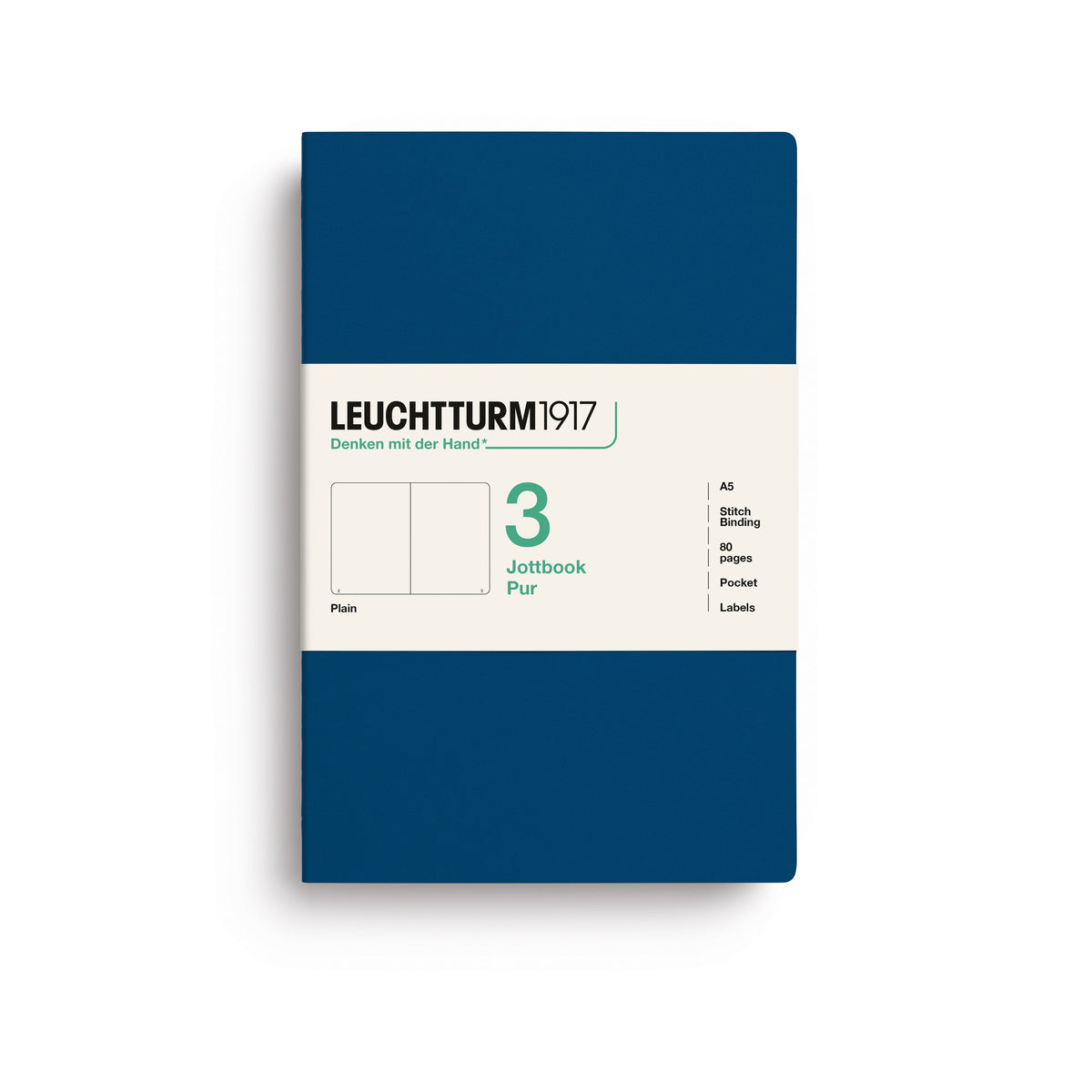 Jottbook Pur Medium (A5), plain, Indigo, pack of 3