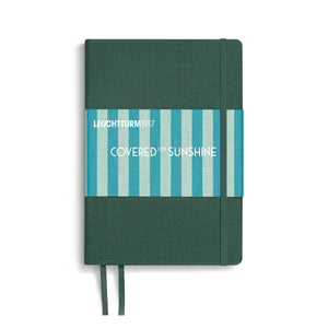 Green notebook with striped design and 'Leuchtturm1917' branding on a white background