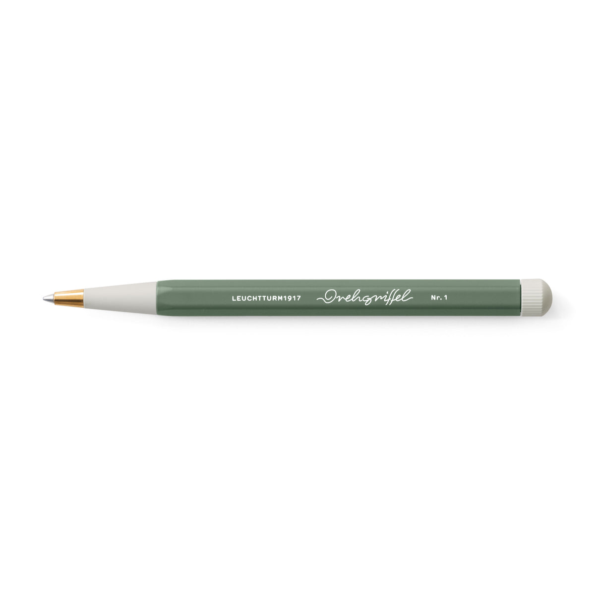 Olive colored Twist Stylus Ballpoint Pen on a white background