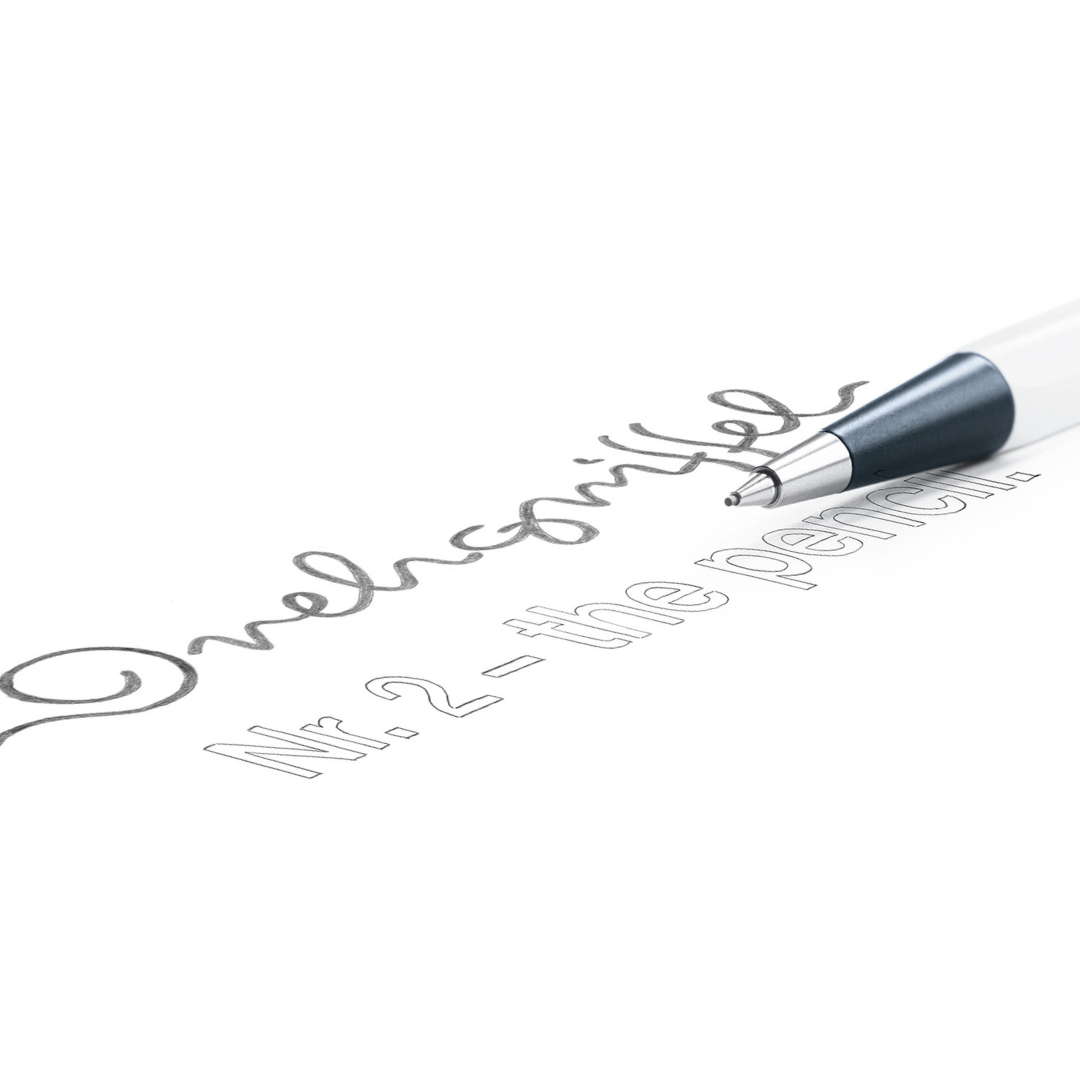 Pencil with writing on a white background