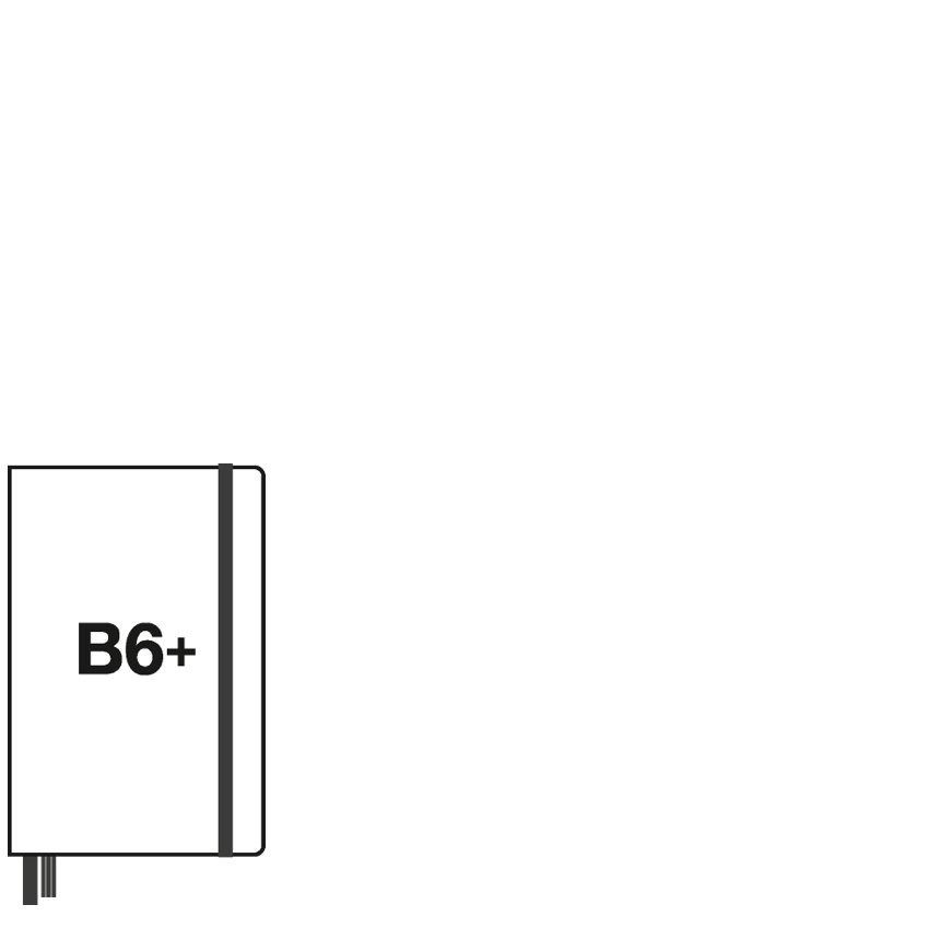 Outline of a book with 'B6+' text on a white background