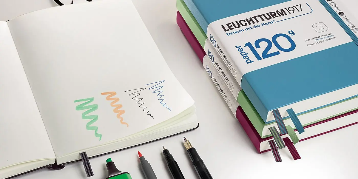 Notebooks and stationery items on a white surface