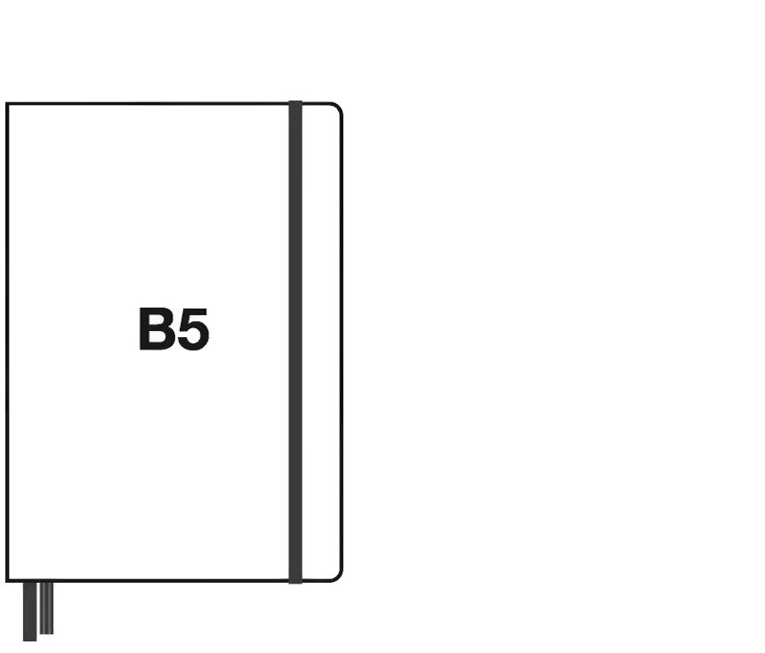Outline of a notebook with 'B5' size label on a transparent background