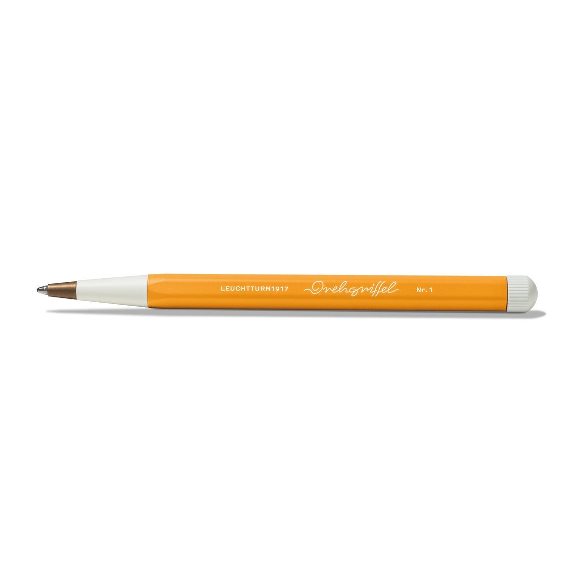 Orange Twist Stylus Ballpoint Pen with white cap on a white background
